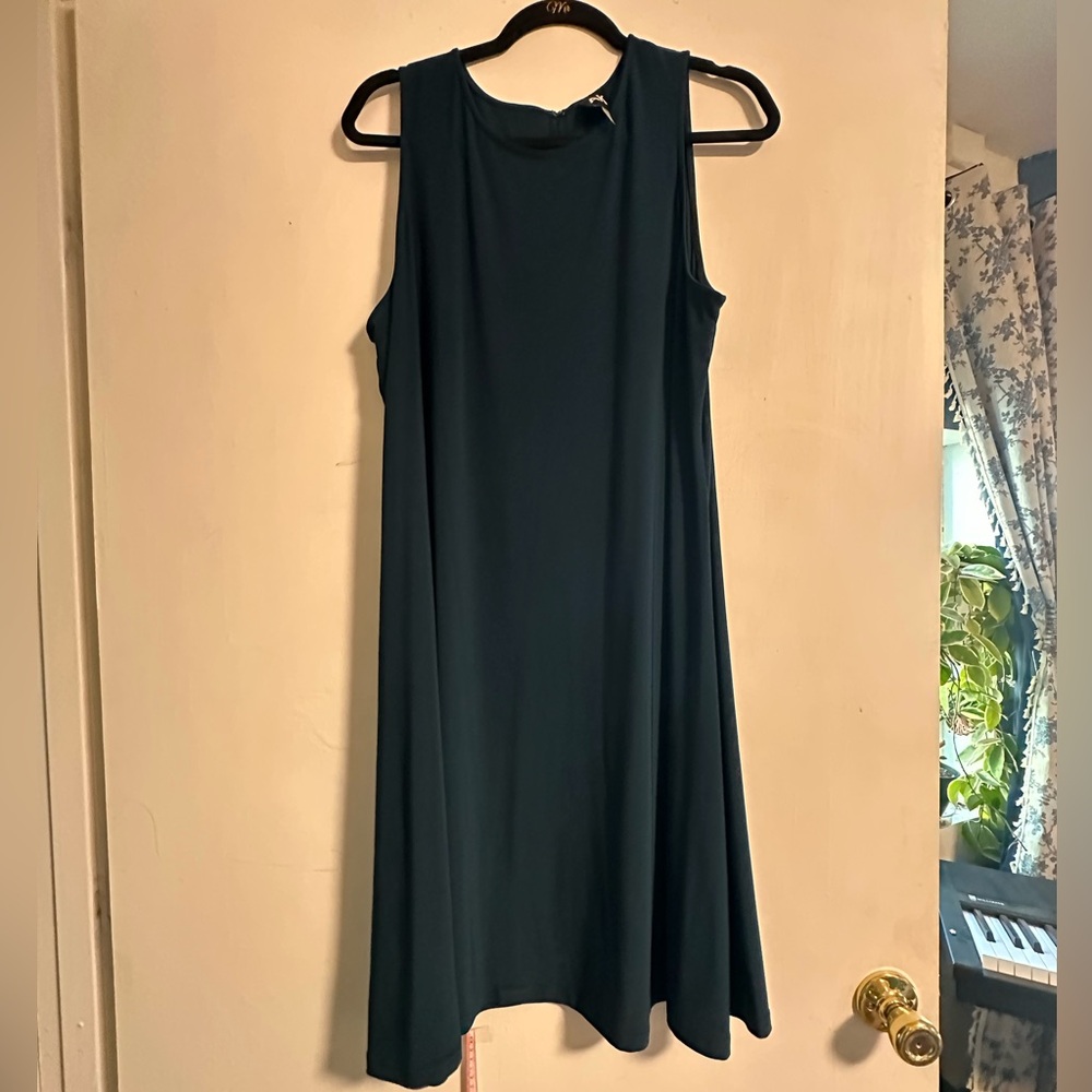 Anne Klein Blue A-Line Midi Dress Mock Neck Sleeveless